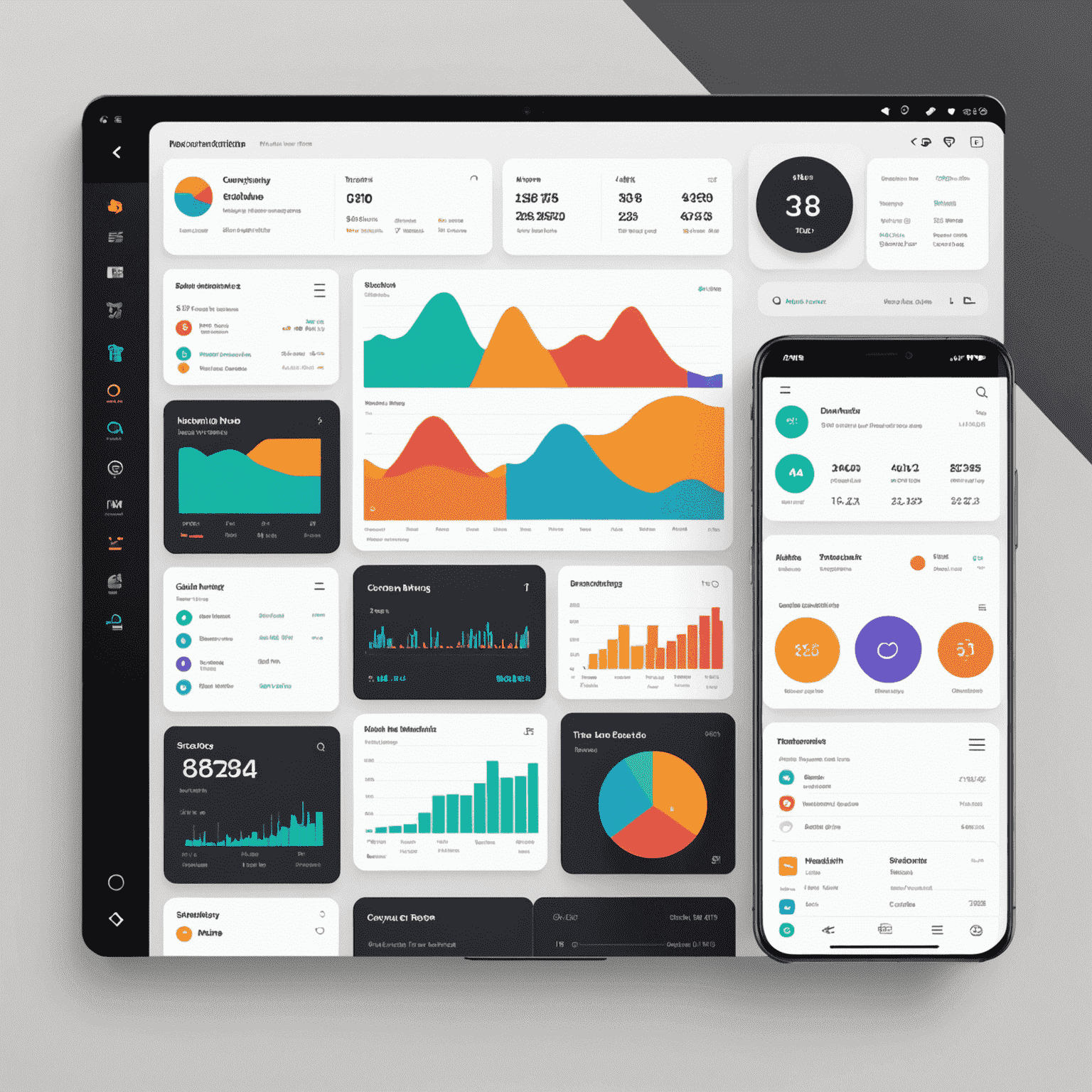 A modern and clean user interface design showcasing a dashboard with various data visualizations, navigation elements, and a color scheme that aligns with Figma's brand. The image demonstrates the seamless integration of aesthetics and functionality in UI/UX design.