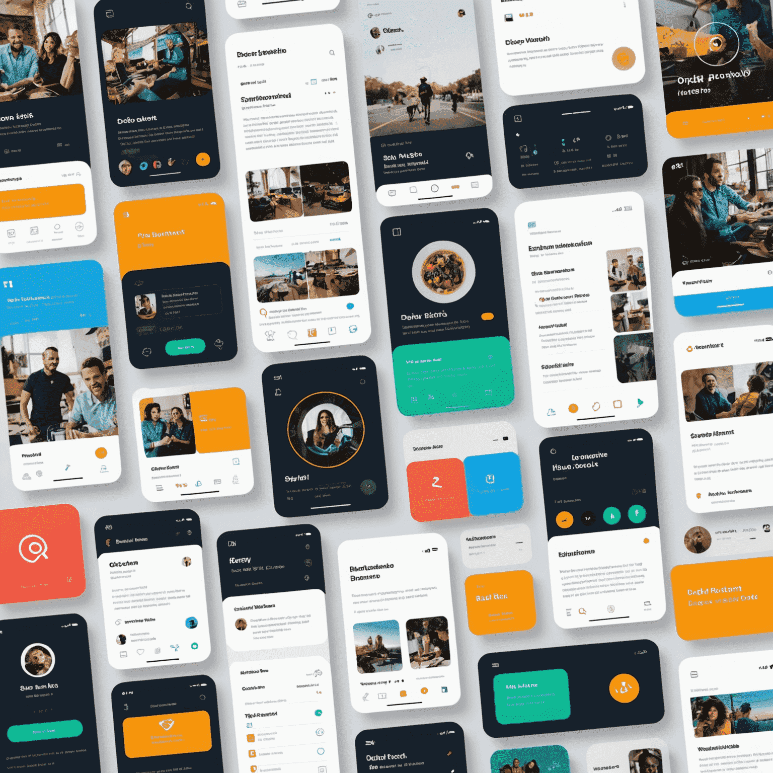 A collage of various UI/UX design projects showcasing mobile app interfaces, web application designs, and interactive prototypes. The image highlights the versatility and creativity of our design team, featuring clean layouts, intuitive navigation, and visually appealing color schemes that align with modern design trends and Figma's collaborative approach.